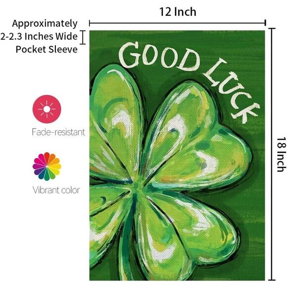 St. Patrick's Day Garden Flag 12x18 Good Luck Shamrock Four Leaf Clover Irish - Picture 3 of 5